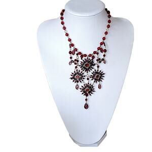 Vintage Liz Claiborne Purple and Red Gold Bib Crystal Bead Rhinestone Necklace